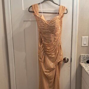 Elegant Gold Sequin Maxi Dress - Size 10 - NWOT